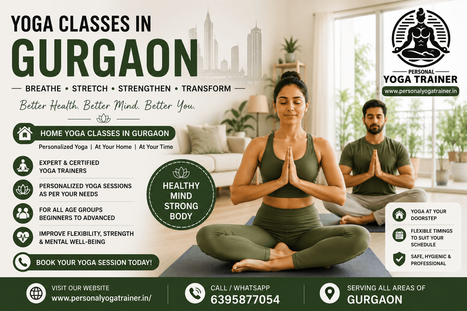 Home yoga classes in Gurgaon with certified personal yoga trainer for fitness and wellness
